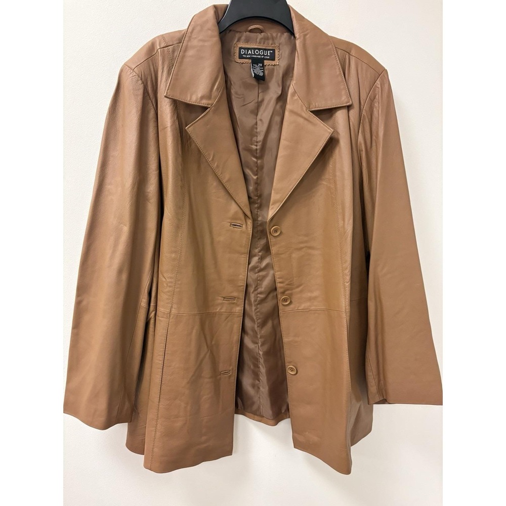 Vintage Y2K British Tan Dialogue 100% Leather Jacket/Blazer Sz 2X
